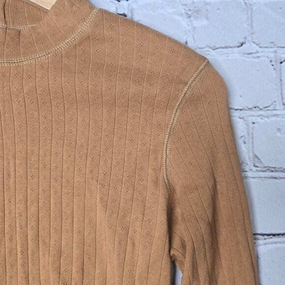 American Eagle Pointelle Mocha Brown Long Sleeve Mock Neck Crop Top Size Large - Picture 5 of 10